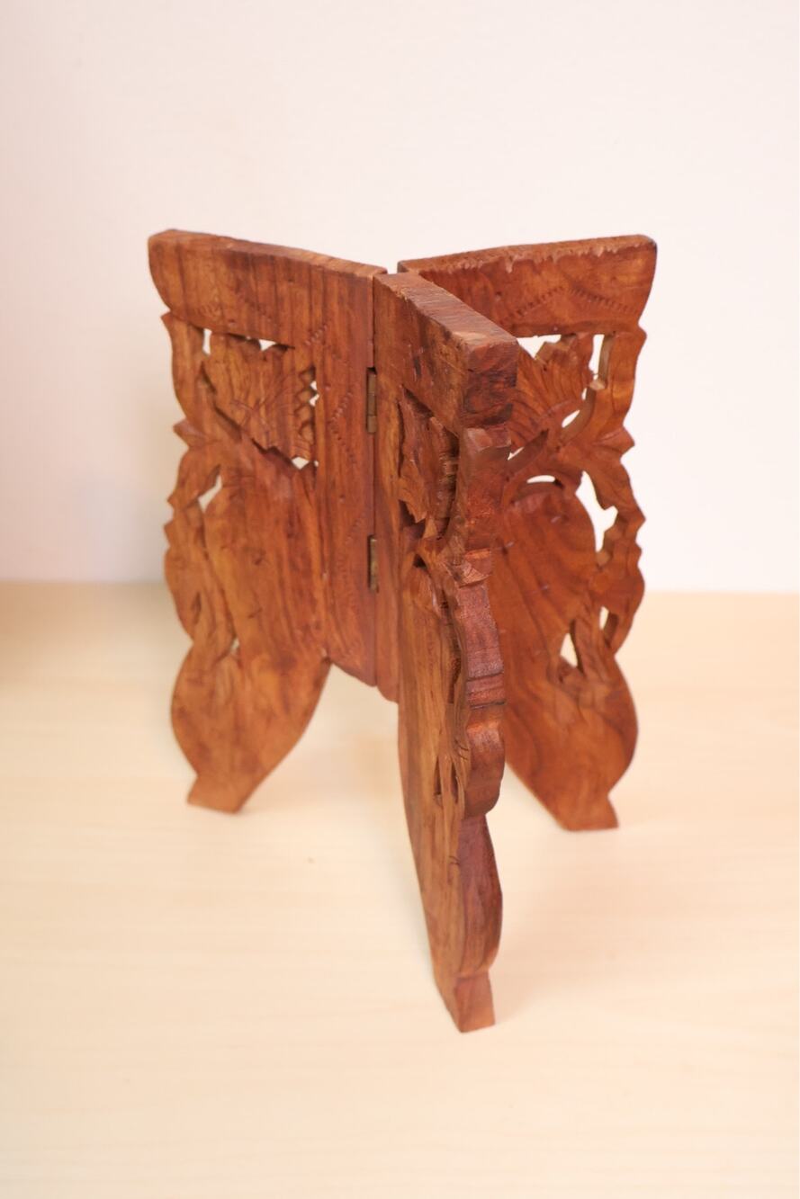 Vintage Carved Wood Folding Plant Stand Base Small Indian Tripod Display Riser